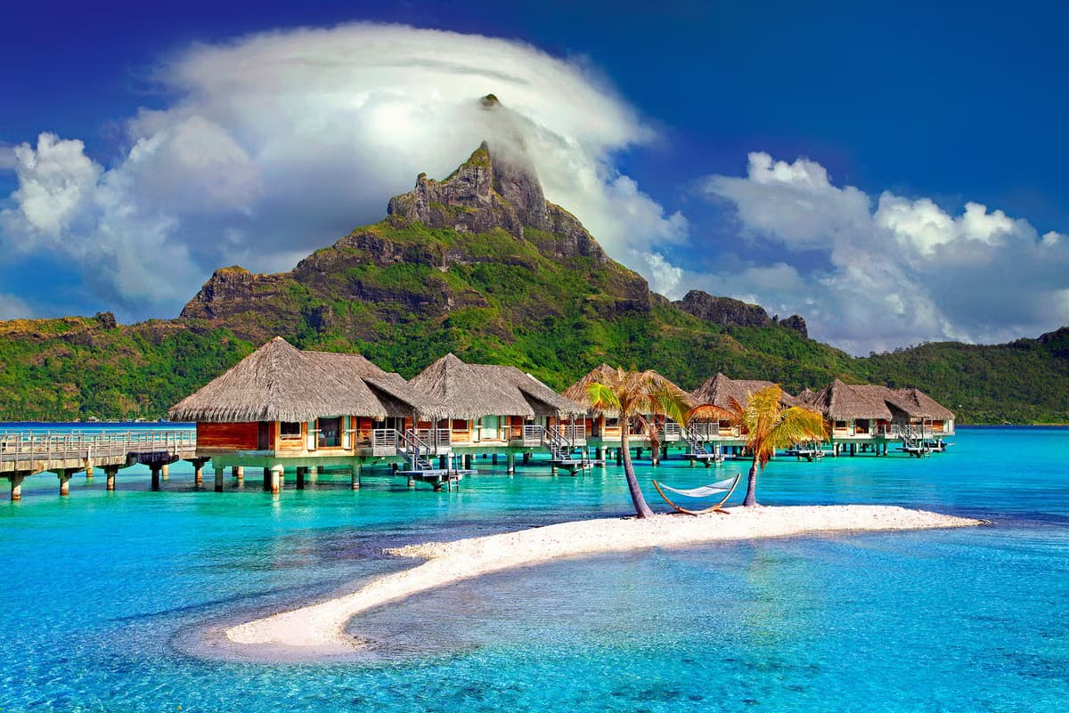 Overwater bungalows on a tropical island